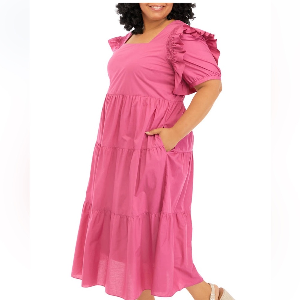 NWT English Factory fuchsia pink midi dress with fun sleeves!